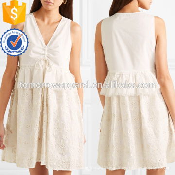 Venda quente Branco Bordado Algodão Sem Mangas Com Decote Em V Mini Vestido de Verão Fabricação Atacado Moda Feminina Vestuário (TA0249D)